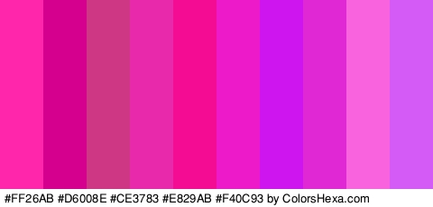#FF26AB #D6008E #CE3783 #E829AB #F40C93 #ED1AC9 #CE15EF #E028D4 #F963DE #D55BF7 Colors Logo
