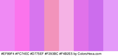 #EF89F4 #FC74EC #D775EF #F293BC #F4B2E5 #E272EA #CB6DED #E39AF9 Colors Logo