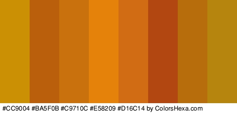 #CC9004 #BA5F0B #C9710C #E58209 #D16C14 #B24711 #B76D0C #B5850E Colors Logo