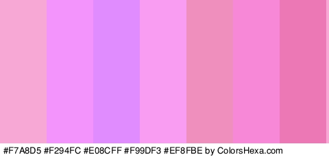 #F7A8D5 #F294FC #E08CFF #F99DF3 #EF8FBE #F788D7 #ED78B6 Colors Logo