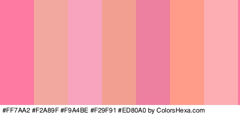 #FF7AA2 #F2A89F #F9A4BE #F29F91 #ED80A0 #FF9B89 #FCAEB2 Colors Logo