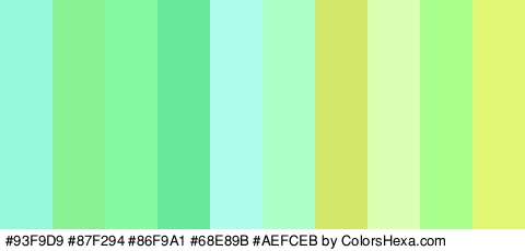 #93F9D9 #87F294 #86F9A1 #68E89B #AEFCEB #ADFFC7 #D3E86A #DAFFB2 #AAFF8C #E1F774 Colors Logo