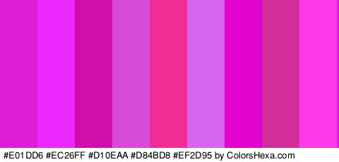 #E01DD6 #EC26FF #D10EAA #D84BD8 #EF2D95 #D465ED #E204CC #D12E9A #FC3AEC Colors Logo