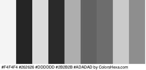 #F4F4F4 #262626 #DDDDDD #2B2B2B #ADADAD #636363 #6D6D6D #C9C9C9 #8E8E8E Colors Logo