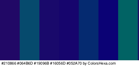 #210866 #064B6D #19096B #16056D #052A70 #0A0275 #016363 Colors Logo