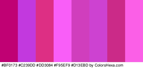 #BF0173 #C239DD #DD3084 #F95EF9 #D13EBD #CE42D1 #CC2A88 #FC5FE7 Colors Logo