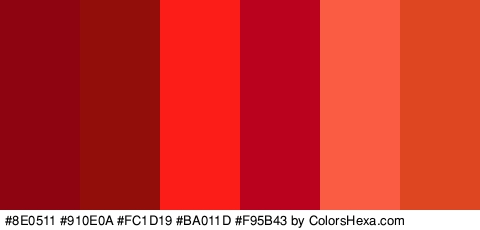 #8E0511 #910E0A #FC1D19 #BA011D #F95B43 #DD4621 Colors Logo