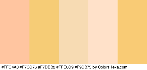 #FFC4A0 #F7CC76 #F7DBB2 #FFE0C9 #F9CB75 Colors Logo