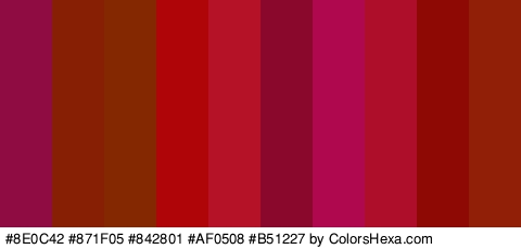 #8E0C42 #871F05 #842801 #AF0508 #B51227 #89082C #AF084E #AF0E2B #8E0804 #911E07 Colors Logo