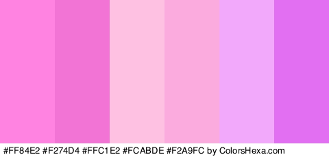 #FF84E2 #F274D4 #FFC1E2 #FCABDE #F2A9FC #E26FF2 Colors Logo