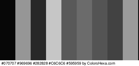 #070707 #969696 #282828 #C6C6C6 #595959 #6B6B6B #545454 #424242 #9B9B9B Colors Logo