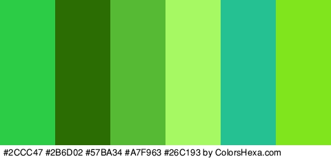 #2CCC47 #2B6D02 #57BA34 #A7F963 #26C193 #81E51D Colors Logo