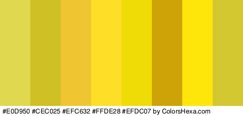 #E0D950 #CEC025 #EFC632 #FFDE28 #EFDC07 #CEA308 #FFE60A #D3C830 Colors Logo