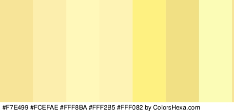 #F7E499 #FCEFAE #FFF8BA #FFF2B5 #FFF082 #F2E085 #FBFCB5 Colors Logo