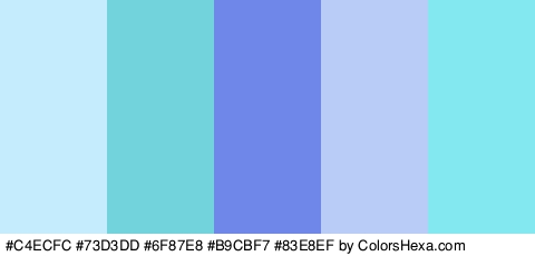 #C4ECFC #73D3DD #6F87E8 #B9CBF7 #83E8EF Colors Logo