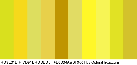 #D9E01D #F7D91B #DDDD5F #E8D04A #BF9601 #E0DC64 #FFF728 #F7F456 #E2E224 #D3C22C Colors Logo