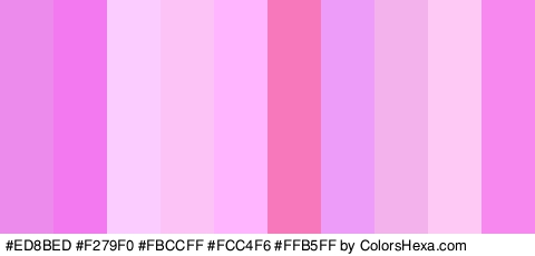 #ED8BED #F279F0 #FBCCFF #FCC4F6 #FFB5FF #F779BC #ED9DF9 #F4B2ED #FFC9F6 #F788EF Colors Logo
