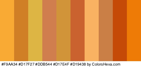 #F9AA34 #D17F27 #DDB544 #D17E4F #D19438 #C9622E #F9B261 #C97F46 #C64A07 #EF7B07 Colors Logo