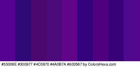 #55008E #300977 #4C0870 #4A0B7A #600587 #32037C #52007F #360177 #50088C Colors Logo