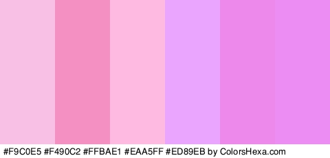 #F9C0E5 #F490C2 #FFBAE1 #EAA5FF #ED89EB #EC8DF4 Colors Logo