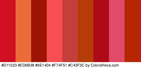 #D11023 #ED6B38 #9E1404 #F74F51 #C43F3C #B53C09 #AF0A18 #E24A69 #B52703 Colors Logo