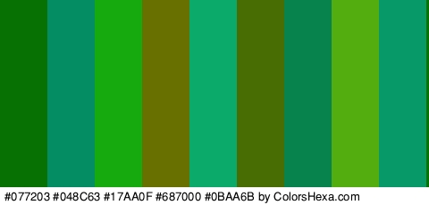 #077203 #048C63 #17AA0F #687000 #0BAA6B #486D02 #07844E #53AD0F #079968 Colors Logo