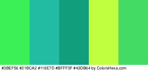#3BEF56 #21BCA2 #119E7D #BFFF3F #43DB64 Colors Logo