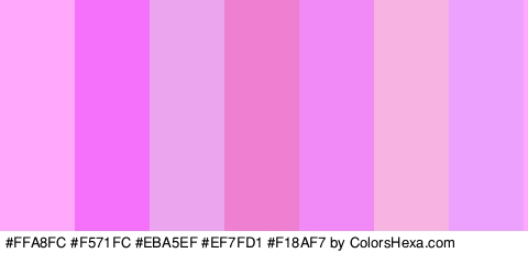 #FFA8FC #F571FC #EBA5EF #EF7FD1 #F18AF7 #F7B4E3 #ECA0FF Colors Logo