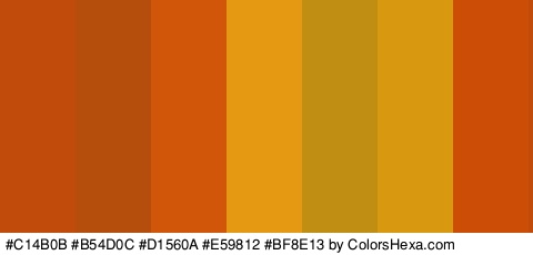 #C14B0B #B54D0C #D1560A #E59812 #BF8E13 #D8980F #CC4E06 Colors Logo