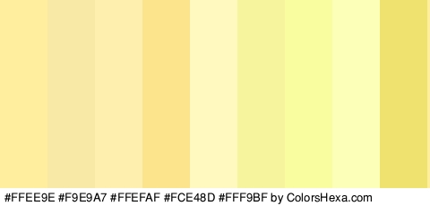 #FFEE9E #F9E9A7 #FFEFAF #FCE48D #FFF9BF #F7F49E #F9FC9F #FCFFB7 #EFE26E Colors Logo