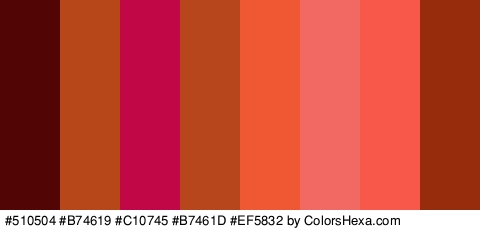 #510504 #B74619 #C10745 #B7461D #EF5832 #F26863 #F7584A #962C0C Colors Logo