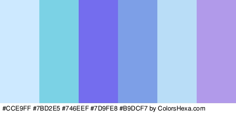 #CCE9FF #7BD2E5 #746EEF #7D9FE8 #B9DCF7 #B19AEA Colors Logo