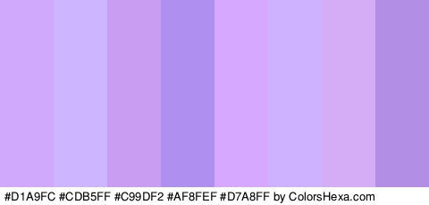 #D1A9FC #CDB5FF #C99DF2 #AF8FEF #D7A8FF #CFB2FF #D5ADF7 #B28EE5 Colors Logo