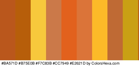 #BA571D #B75E0B #F7C83B #CC7949 #E2621D #DB7439 #FCB928 #BF6A35 #C99F14 Colors Logo