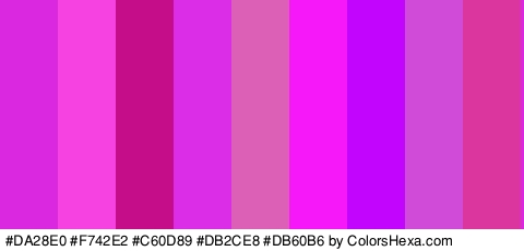 #DA28E0 #F742E2 #C60D89 #DB2CE8 #DB60B6 #F618F9 #C205FC #CF4BD8 #DB369E Colors Logo