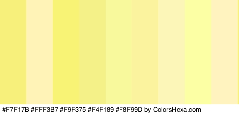 #F7F17B #FFF3B7 #F9F375 #F4F189 #F8F99D #FCF39F #FCF7B8 #FDFFA5 #FFF4BF Colors Logo