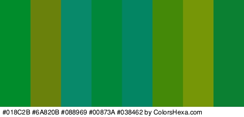 #018C2B #6A820B #088969 #00873A #038462 #448908 #779607 #0B7F32 Colors Logo