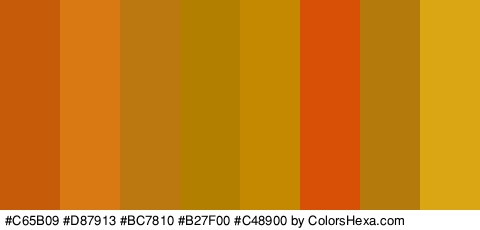 #C65B09 #D87913 #BC7810 #B27F00 #C48900 #D85006 #B57A0C #DBA613 Colors Logo