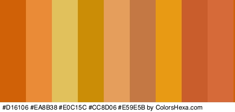 #D16106 #EA8B38 #E0C15C #CC8D06 #E59E5B #C47944 #E89A14 #C95E2C #D66B39 Colors Logo