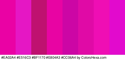 #EA02A4 #E516C3 #BF1170 #E804A3 #CC06A4 #E00BA7 #EF0EB3 #E20BCD Colors Logo