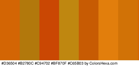 #D36504 #B2780C #C94702 #BF870F #C65B03 #E27E0B #D17206 Colors Logo