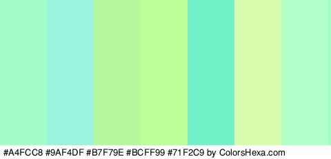 #A4FCC8 #9AF4DF #B7F79E #BCFF99 #71F2C9 #DAFCAE #B2FFC9 Colors Logo