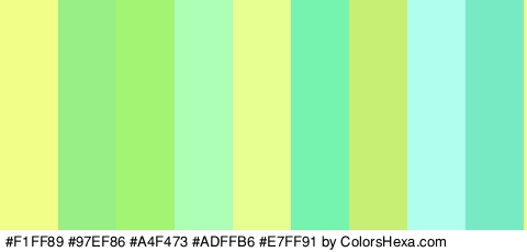 #F1FF89 #97EF86 #A4F473 #ADFFB6 #E7FF91 #75F4B0 #C6EF73 #AFFFEC #77EAC4 Colors Logo
