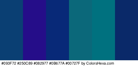 #093F72 #250C89 #082977 #0B677A #00727F #0A2968 Colors Logo