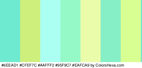 #6EEAD1 #CFEF7C #AAFFF2 #95F9C7 #EAFCA9 #86EFC5 #D8FF91 Colors Logo