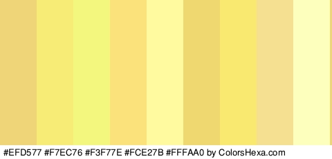 #EFD577 #F7EC76 #F3F77E #FCE27B #FFFAA0 #EFD870 #F9E970 #F4E090 #FDFFBC Colors Logo