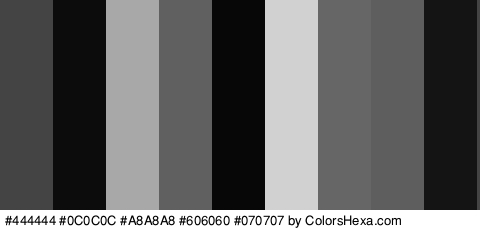 #444444 #0C0C0C #A8A8A8 #606060 #070707 #D1D1D1 #666666 #5E5E5E #141414 Colors Logo