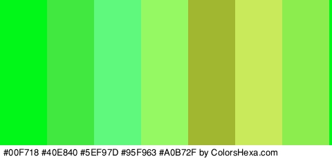 #00F718 #40E840 #5EF97D #95F963 #A0B72F #C9EA5B #8BED4E Colors Logo