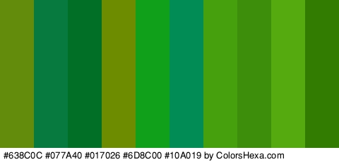 #638C0C #077A40 #017026 #6D8C00 #10A019 #008C54 #46A00E #3D8E0B #55AA0F #327C01 Colors Logo