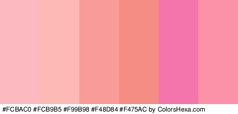 #FCBAC0 #FCB9B5 #F99B98 #F48D84 #F475AC #FC92A7 Colors Logo